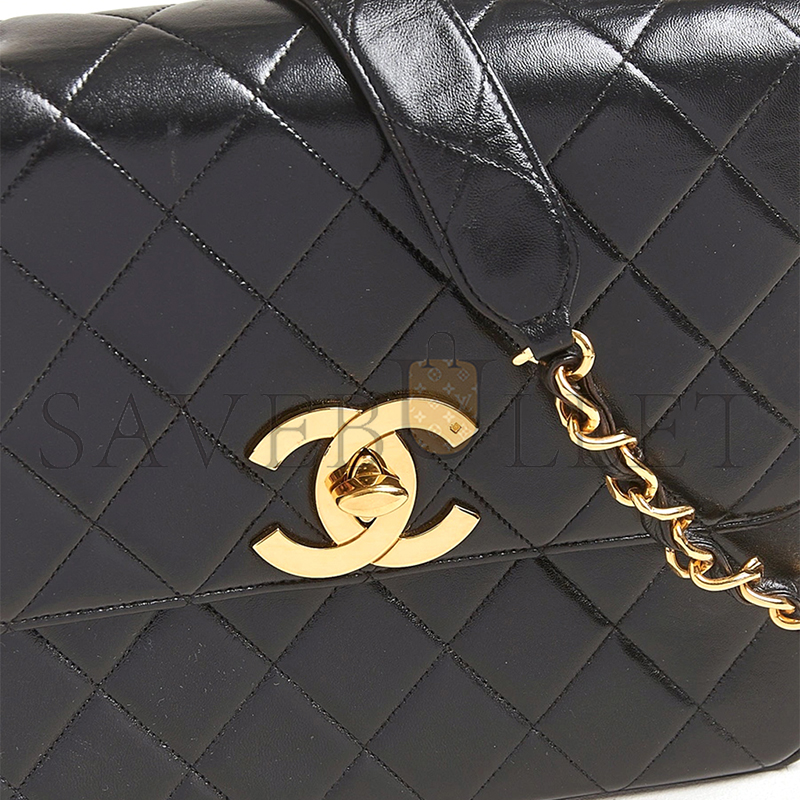 Ch**el classic flap bag deca squared lambskin black (25*20*9cm)